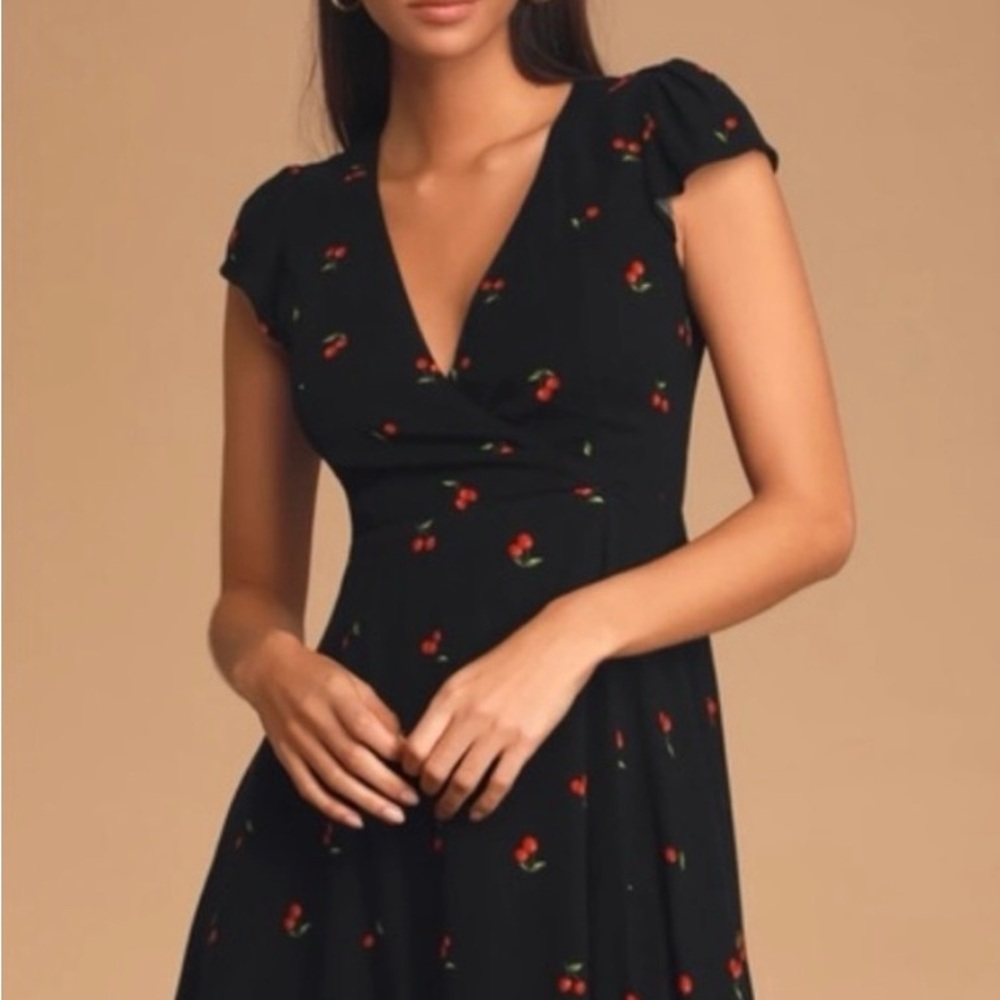 Lulu's Black Cherry Pattern Mini Dress - image 3